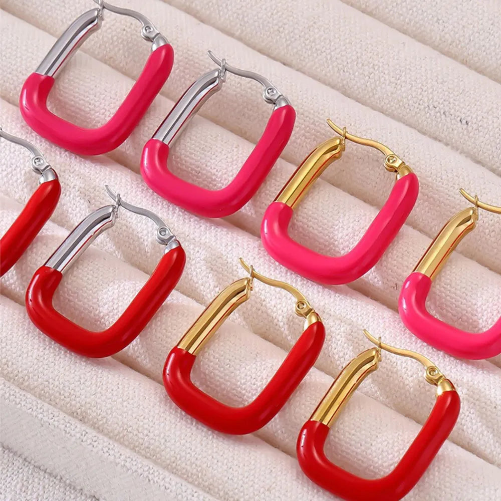 U-shaped drip oil earrings women's fashionable stainless steel gold-plated color preserving ear accessories