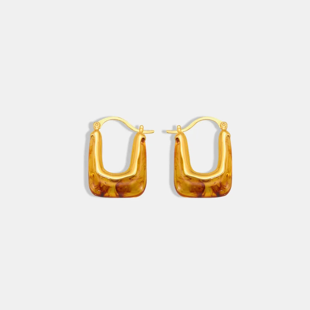 Resin design earrings with a simple and casual style U-shaped copper material ear buckle
