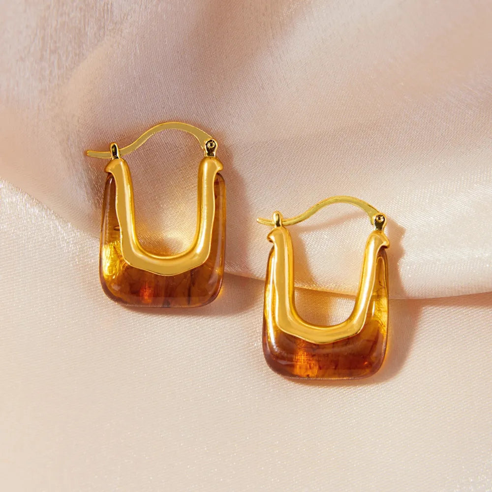 Resin design earrings with a simple and casual style U-shaped copper material ear buckle